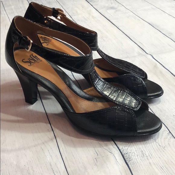 Sofft Shoes - Sofft Black Crocodile Open Toe Ankle Strap Heels
